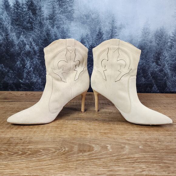 Nine West Beige Flow Leather Cowboy Stiletto Heeled Ankle Boots | Women's 8.5M - Picture 4 of 13